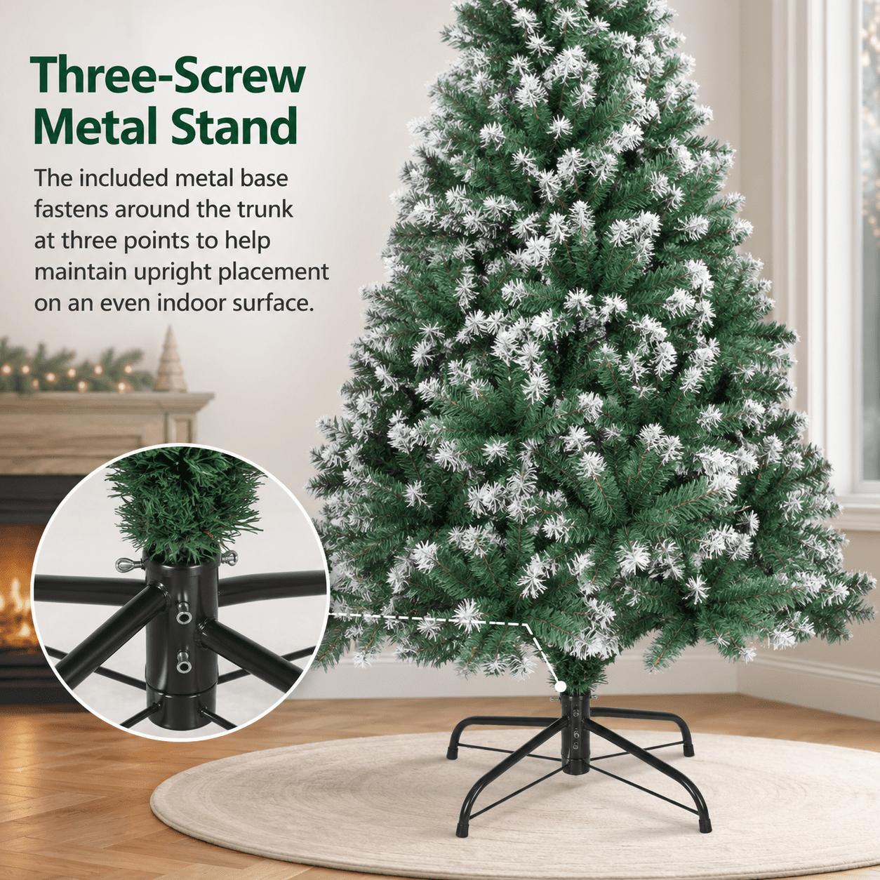 Alvantor 7 ft Unlit Artificial Christmas Tree with 870 Snow-Tipped PVC Branch Tips and 3-Screw Metal Stand, Green and White