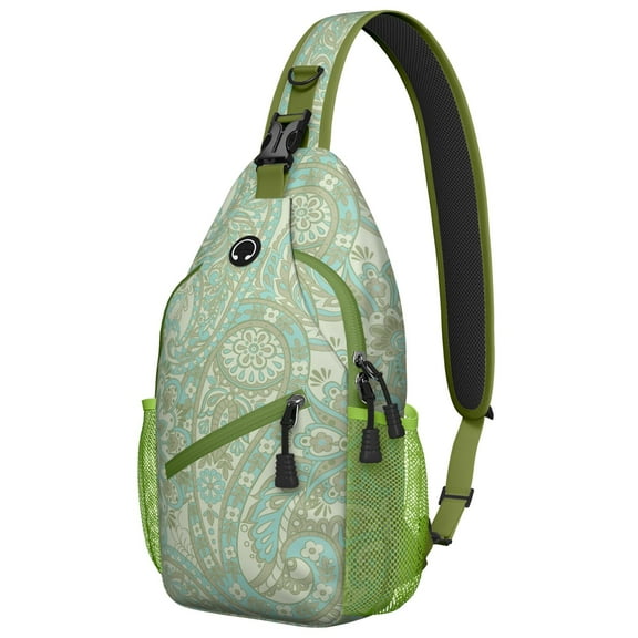 Rustic Paisley Design Sling Backpack, Vintage Bohemian Crossbody Shoulder Bag with Colorful Floral Pattern, Lightweight Travel Hiking Daypack