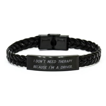amangny I Don't Need Therapy Because I'm a Driver. Driver Braided Leather Bracelet, Funny Driver Gifts, Engraved Bracelet for Men Women