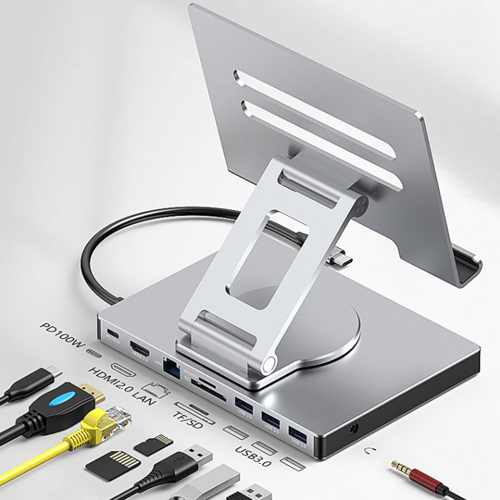 8/9 In 1 Type C Docking Station Aluminum Docking Station Laptop Stand USB3.0 Multiple Port Hubs Gigabit Ethernet Adapter