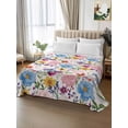 thumbnail image 2 of Colorful Floral Spring Full Size Flat Sheet, Wrinkleproof & Fadeproof Cooling Flat Bed Sheet Only, Country Watercolor Botanical Breathable Soft Bedding Top Sheets 81 x 96 Inches, 2 of 8
