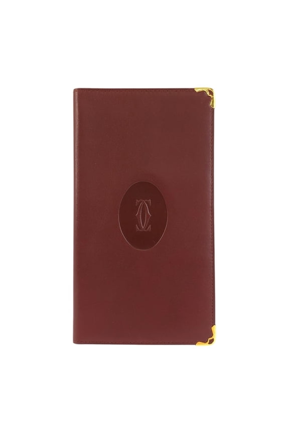 Pre-Owned CARTIER Vintage Must Line Bordeaux Gold Hardware Leather Long Wallet for Men