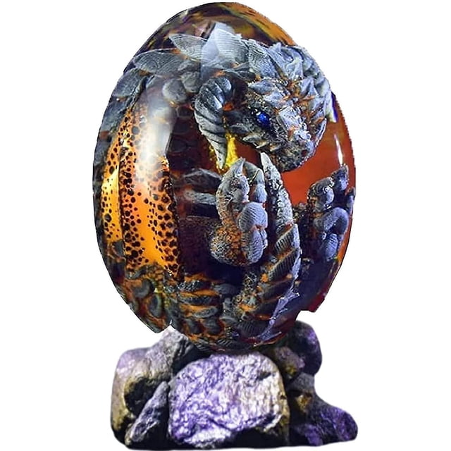 Adornos De Huevo De Dragón De Lava, Huevo De Dragón De Resina Transparente De Cristal, Escultura Hecha A Mano Recuerdo De Dragón De Bolsillo De Fuego para Adornos De Escritorio Exquisito Único