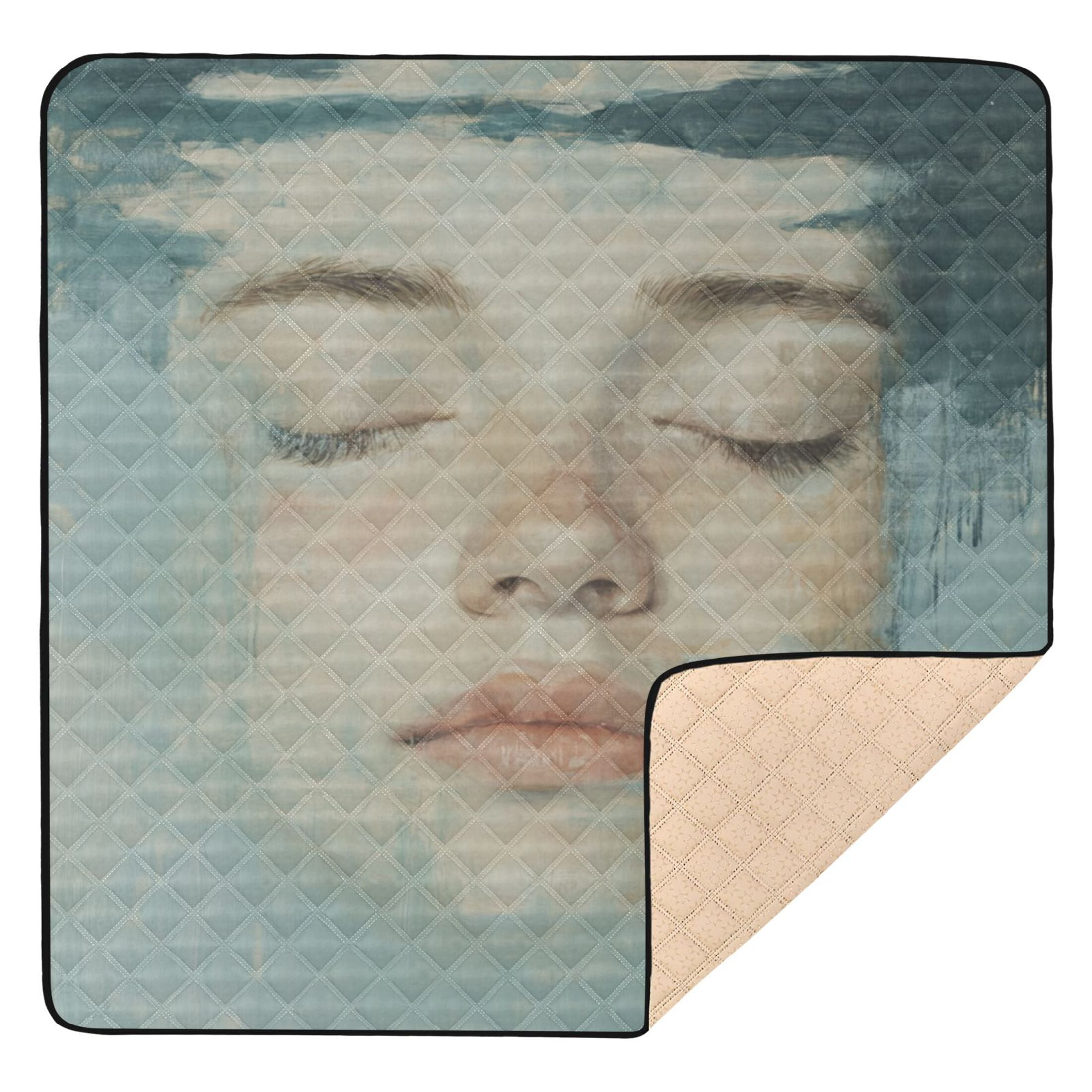 WOBOGO Lass's Face Baby Playmats Extra Large Waterproof Rollable Activity Pads for Toddlers 50×50inch