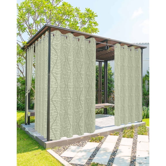 Sage Green Outdoor Curtains for Patio, Modern Abstract Art Farmhouse Privacy Drapes Grommet Waterproof Outside Curtains for Porch/Cabana/Balcony 54"x 108", 1 Panel