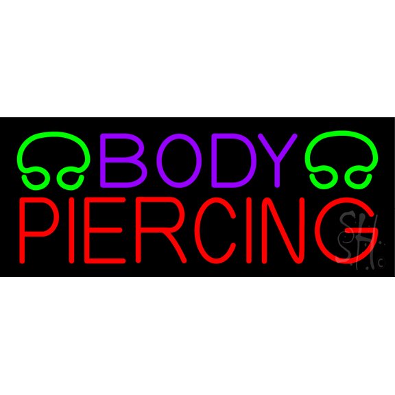 Purple Body Piercing LED Neon Sign 10" Tall x 24" Wide - inches Black Square Cut Acrylic Backing, with Dimmer - Premium built indoor Sign for Storefront, Store interior, Studio.