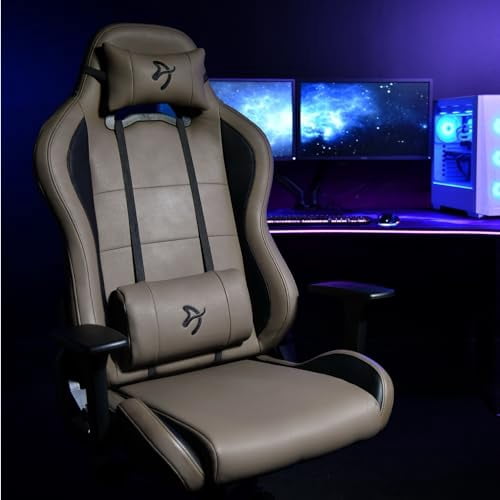 Arozzi Torretta Soft PU Leather Material Gaming Chair, Durable Ergonomic Office Chair with Adjustable Height, 3D Armrest & 2 Supportive Pillows (Brown)