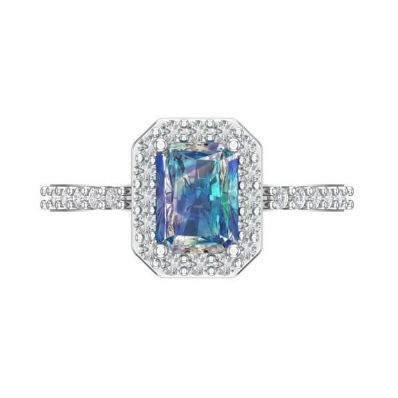 Solitaire with Accents Engagement Ring for Women - 1.92ct Blue Moissanite in 18K White Gold Promise Ring