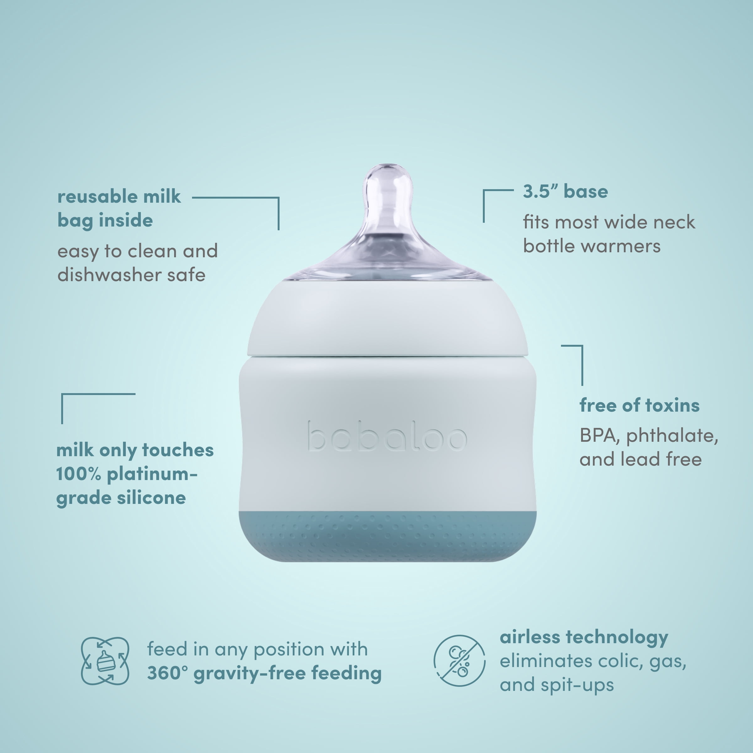 Babaloo Baby-Led Anti-Colic Bottle – 8 oz Single Bottle (Creme) – Slow Flow Nipple, BPA-Free Platinum-Grade, Food-Grade Silicone