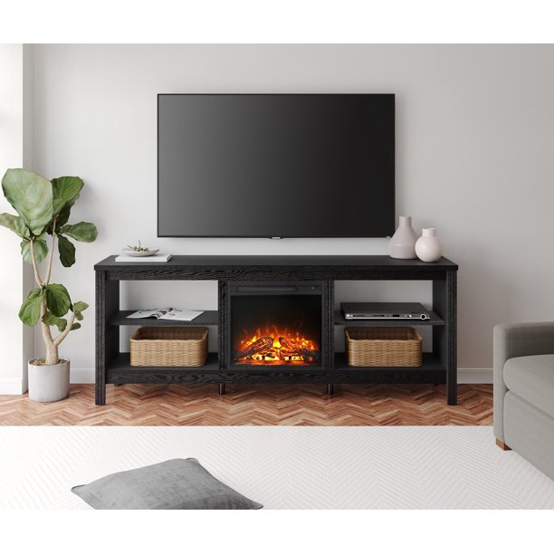 Fireplace TV Stand for 75 inch TV , Wood Entertainment Center with