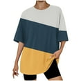 thumbnail image 1 of Timegard Womens Top Summer Drop Shoulder Short Sleeve Casual Crewneck Loose Comfy Color Block Mid Long Top, 1 of 4