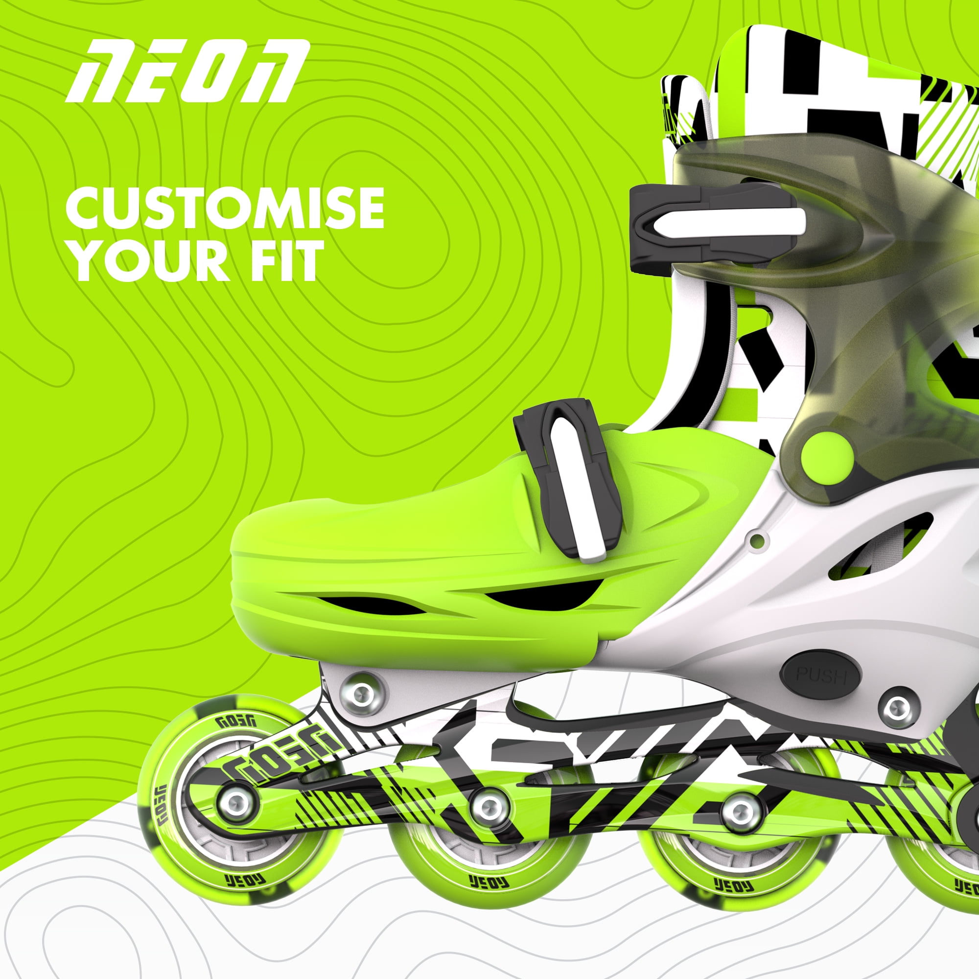 Yvolution Neon Kids Roller Skates Inline Size 3-6, One Pair, Skates for Boys and Girls, Green