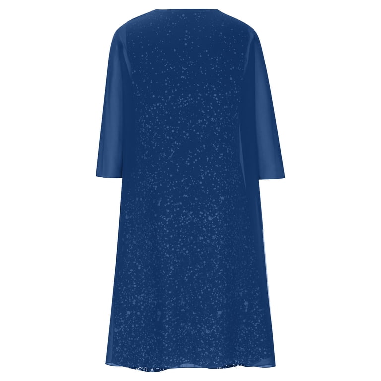 ZQGJB Womens Two-Piece Set Sparkly Midi Dress with Long Sleeve Cardigan  Loose Elegant Chiffon Sleeveless Plus Size Wedding Guest Dresses Suit Blue  XXXXL - Walmart.com