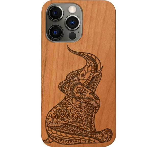 Baby Elephant - Engraved Wooden Phone Case: iPhone 15 Pro Max, Color: Cherry