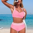 thumbnail image 4 of Duqingm Swimsuit for Women Women's Bikini Sets Two Piece Swimsuit V Neck Halter Back Self Tie Low Rise Bottom Pink,XL, 4 of 7