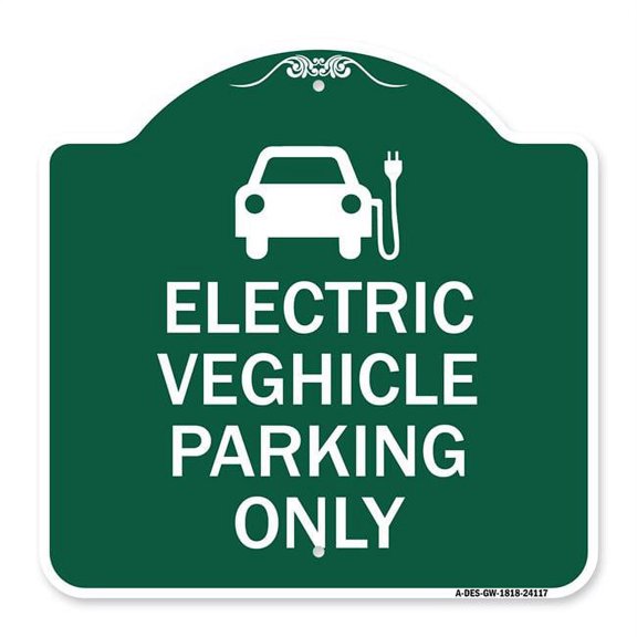 SignMission A-DES-GW-1818-24117 18 x 18 in. Designer Series Sign - Electric Vehicle Parking Only with Graphic, Green & White