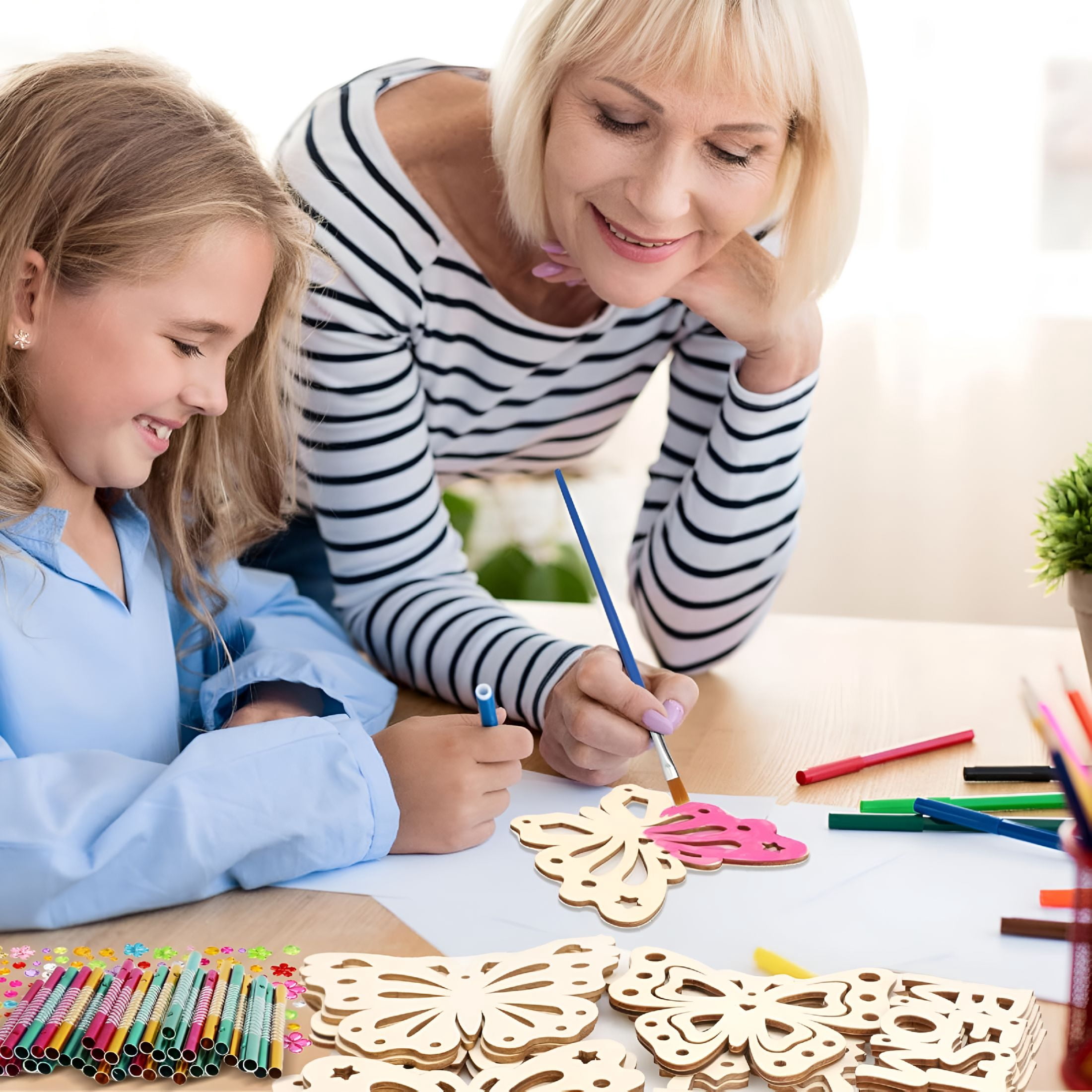 BESTSKY 12 Pack Butterfly Wind Chime Kit for Kids Make Your Own Mother’S Day Craft Kit Diy Coloring Wooden Art and Craft for Mom’S Birthday Decoration from Son Daughter