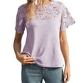 thumbnail image 2 of Women's Short Sleeve Round Neck Lace Patchwork T-Shirt Top Blouse Hollow Out Embroidery Casual Daily Wear Vacation Party Fashion Essential Gift for Women | Sopatenor,Purple XL, 2 of 7