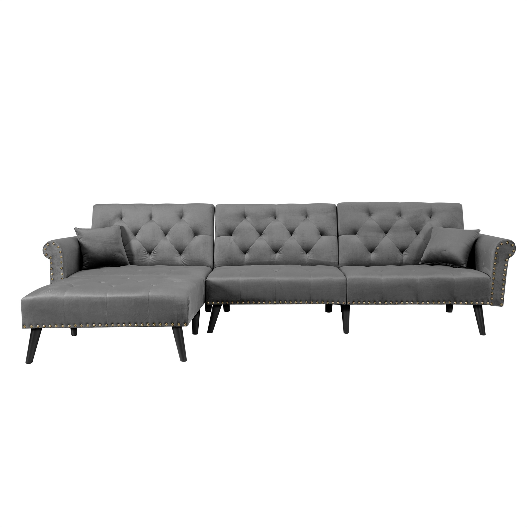 Aukfa 115" Velvet Sectional Sleeper Sofa for Living Room, Convertible Sofa Bed Queen, Dark Gray