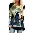 thumbnail image 2 of CLOISE Halloween Blouses for Women Funny Halloween Witch Print Shirts Long Sleeve Crew Neck Raglan Blouses Flowy Tunic Oversized Tees Boo Festival Clothes Gift, 2 of 5