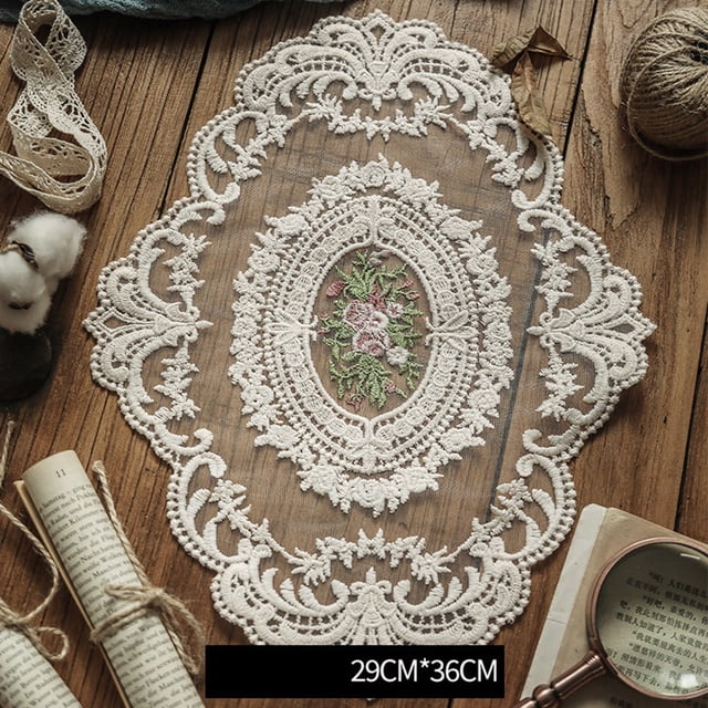 Nappe en Dentelle de Coton Rustique Dentelle Florale Couverture de Table Antipoussière Nappes de Table