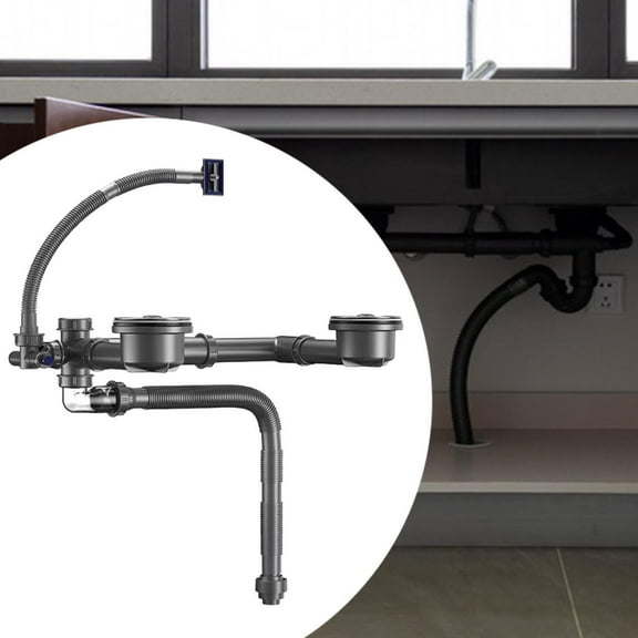 menolana Bathroom Sink Drain Set ,Replace Part Universal Space Saving Kitchen Sink Accessories Drainage Pipe Kit for Restroom Bathroom double slot