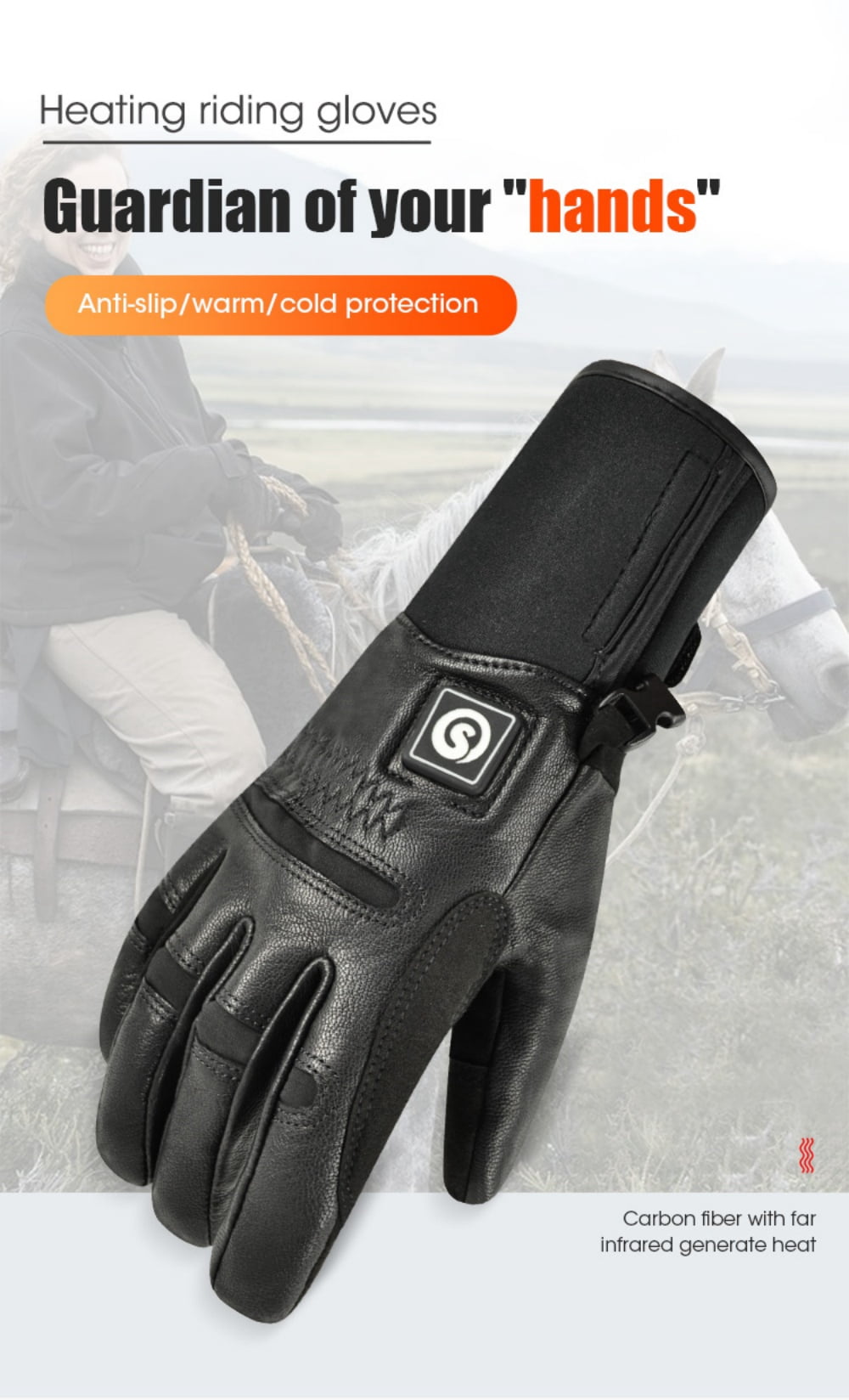Savior Heat Winter Gloves Goatskin  Glove for Men, Battery Heated Warm Touchscreen Riding Horses Skiing Motorcycle Heated Gloves