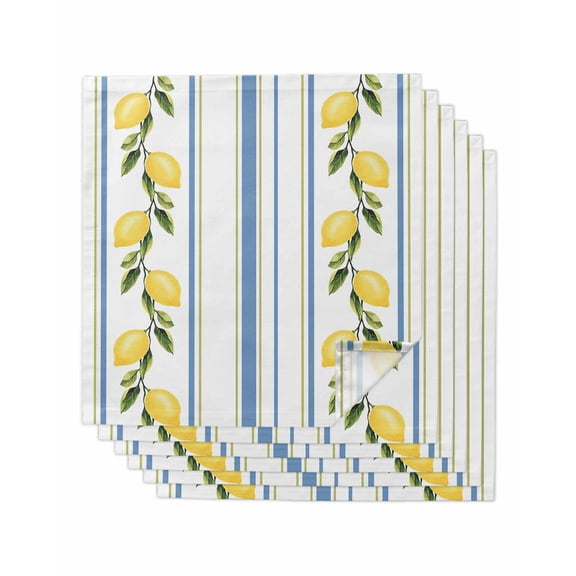 nqOlkjepod Yellow Lemon Cloth Napkins Set of 6 Reusable Dinner Napkins, Farmhouse Modern Vertical Striped Fruit Cocktail Napkin Washable Table Napkins for Wedding/Holiday Party/Baby Shower 20"x20"