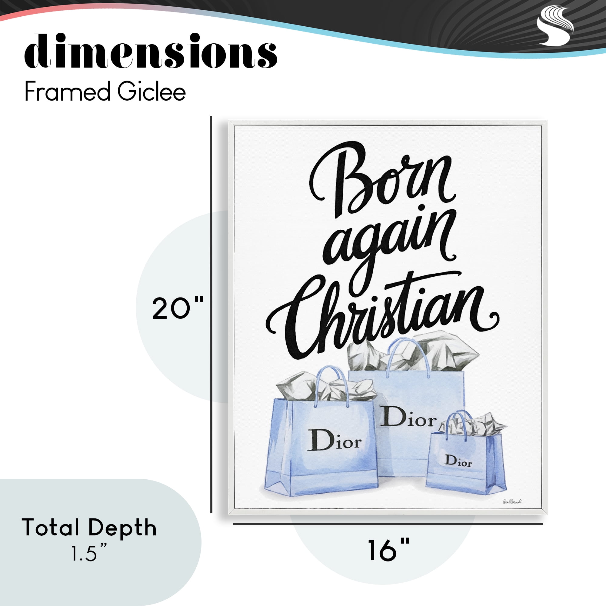 Glam Bags Born Again Christian White Framed Giclee Art, design by Amanda Greenwood