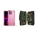 thumbnail image 1 of Case with Belt Holster Bundle for iPhone 14 Pro Max: Slim EX Hybrid Series Shockproof Case (Pink) and Vertical Rugged Nylon Phone Pouch (Green Camo), 1 of 9