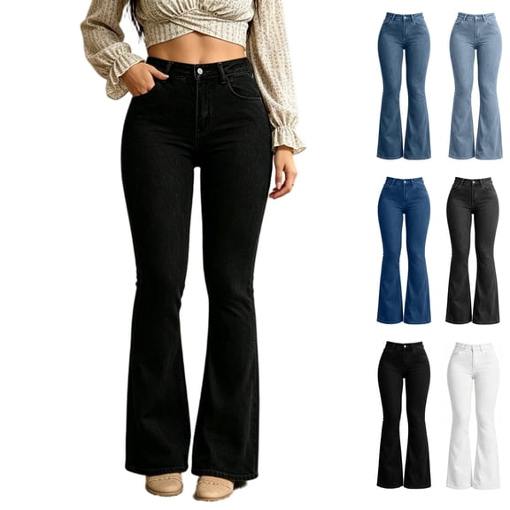 Tsivenald Womens Flare Jeans High Waist Slim Fit Bell Bottoms Classic Pocket Stretch Bootcut Denim Pants for Women