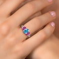 thumbnail image 4 of Gem Stone King 925 Sterling Silver Swiss Blue Topaz and Pink Created Sapphire Filigree Style 3 Stone Ring for Women (2.50 Cttw, Oval 8X6MM and 6X4MM) (Size 5), 4 of 6