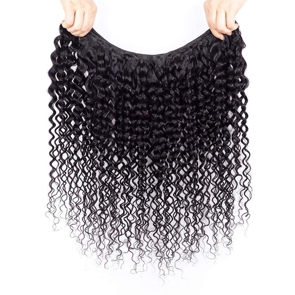 Jerry Curly Human Hair 3 Bundles with 4x4 Lace Closure Pre-Plucked 100% Unprocessed Brazilian Hair Weave Bundles Natural Black Color: 20"22"24"+ Closure 22"