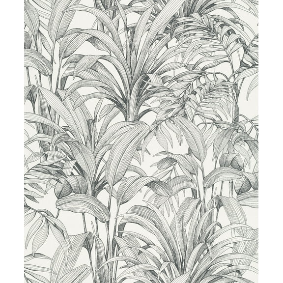Black & White Jungle Leaves Tropical Wallpaper R8357