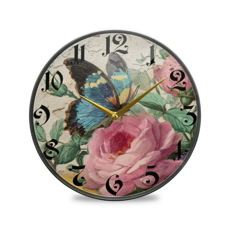WOBOGO Vintage Butterfly Acrylic Wall Clock Battery Operated 11.9in Silent No Tick Bedroom Living Room Office Classroom Decoration