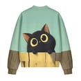 thumbnail image 5 of Xoenoiee Women Bomber Jacket with Pockets Stand Collar Cropped Coat Lightweight Zip Up Jacket Streetwear for Fall Winter, Cartoon Cat Green, 4X-Large, 5 of 7