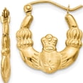 thumbnail image 1 of 14K Yellow Gold Polished And Satin Claddagh Hoop Earrings (10 X 3) Made In Indonesia te419, 1 of 6