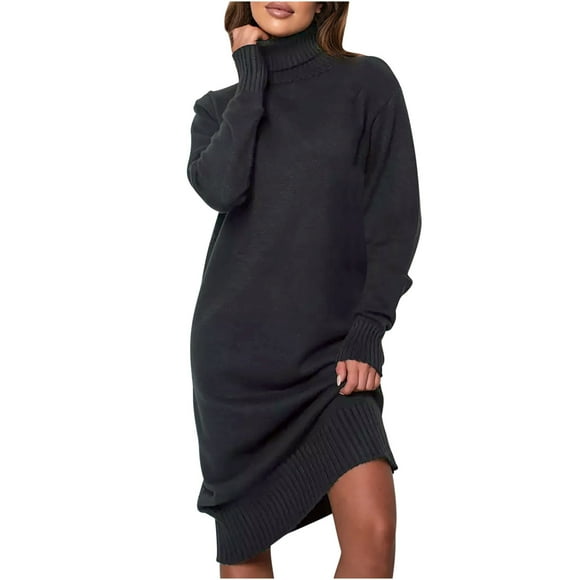 cfhntfmh Sweater Dresses for Women Soft Knit High Neck Long Sleeve Pullover Dress Party Casual Solid Color Mini Dress