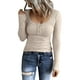 thumbnail image 4 of Prolriy Tops de verano para mujer 2024, camisetas Henley de manga larga para mujer, camisetas ajustadas con botones y cuello redondo, camisetas de punto acanalado, camisetas para mujer, beige M, 4 of 7