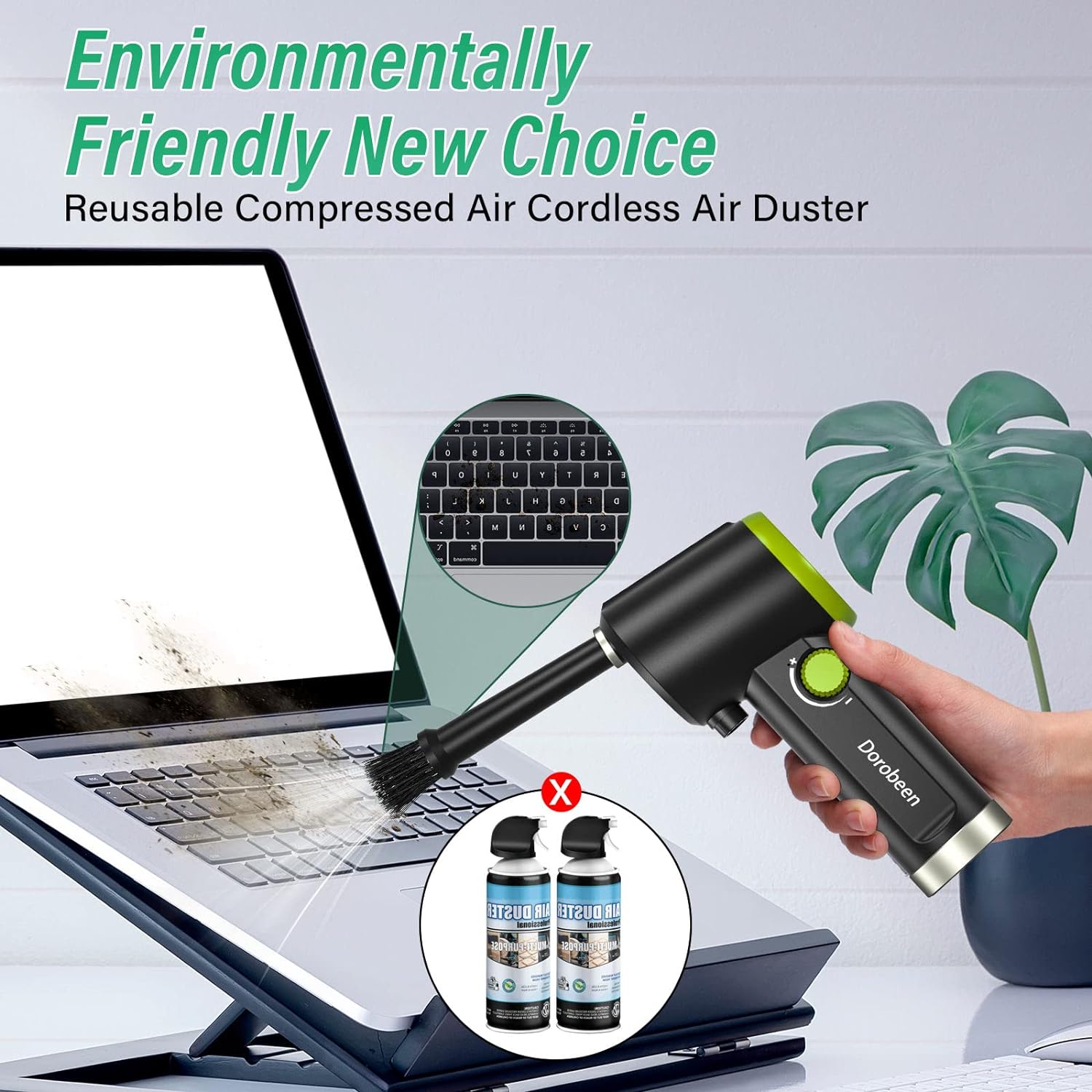 DOROBEEN Cordless Compressed Air Duster - 41000RPM Handheld Electric Blower for PC Keyboard & Electronics Cleaning with Stepless Speed Control