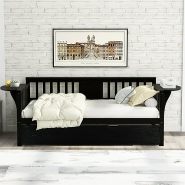 Twin Size Daybed with Trundle Bed, Dual-Use Sofa Bed Daybed Frame with Wood Legs & Slats Support, Wooden Indoor Mattress Foundation for Bedroom Living Room, No Box Spring Needed, Espresso