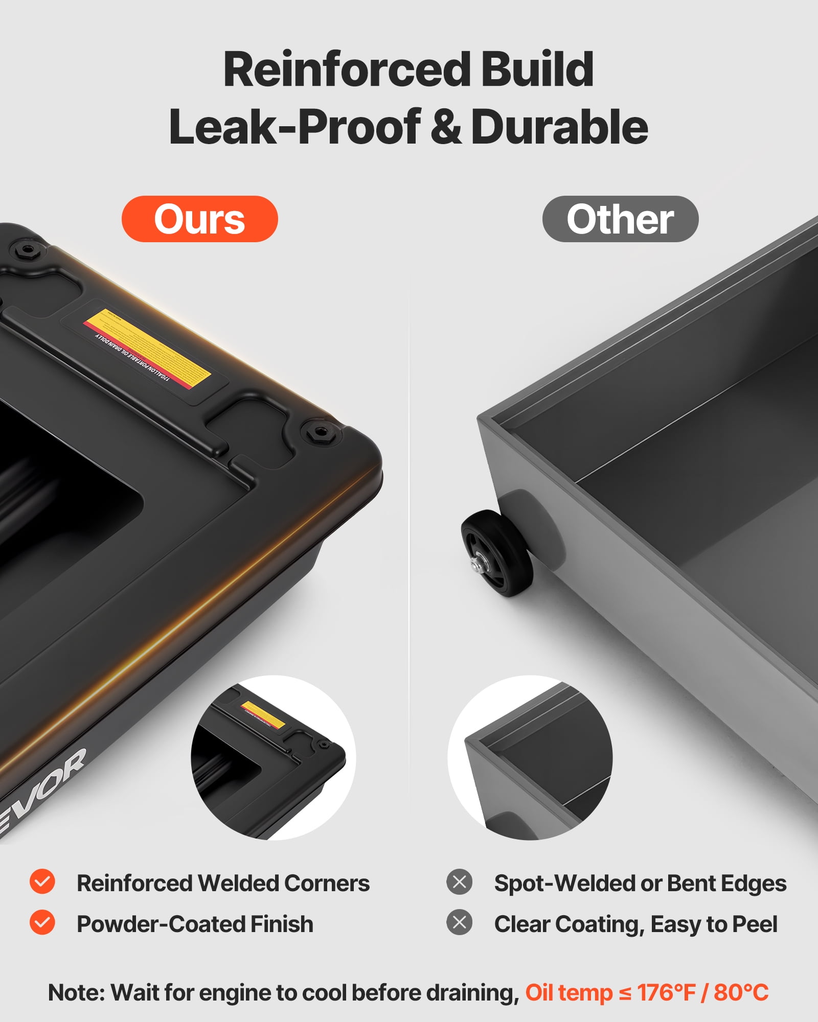 VEVOR Low Profile Oil Drain Pan, 17 Gallon Capacity, Rolling Oil Drain Pan with Electric Pump, 7.2 ft Hose & T Folding Handle, Leak-proof & Corrosion-resistant, Fit for Cars, SUVs, Trucks, ATVs,Black