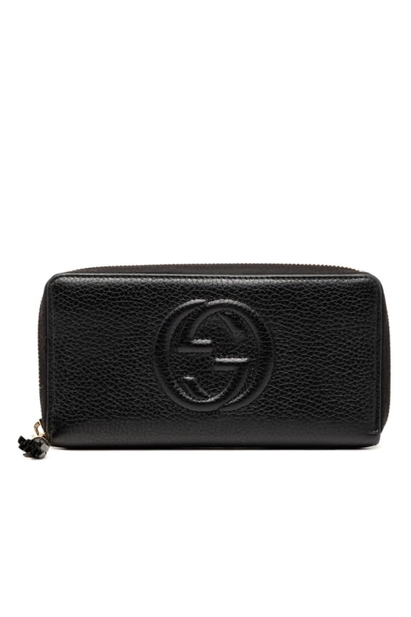 Pre-Owned Gucci Soho Interlocking G Tassel Round Zip Long Wallet 598187 Black Leather Women's...
