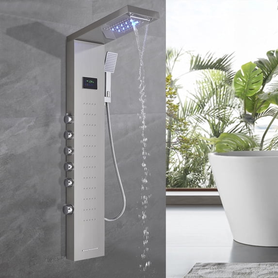 Senlesen Rainfall Waterfall Shower Tower Panel System Stainless Steel Massage Sprayer