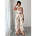 thumbnail image 7 of Women's Botanical Halter Crop Top and Wide Leg Pants Set, Printed Two Piece Vacation Outfit, 7 of 7