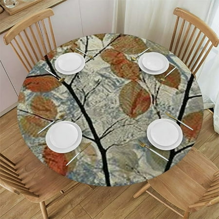 

Sheronv Leaves Round Table Cover Stain Resistant Washable for Indoor Outdoor Tablecloth Kitchen Dining Wedding Parties 100% Polyester Fabric Waterproof Resistant Fabric 46 -50