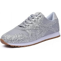 Women's Casual Breathable Crystal Bling Lace Up Sport Shoes Sneakers Glitter Tennis Sneakers Comfy Sparkly Rhinestone Bling Running Shoes Shiny Sequin Flat Heel Shoes