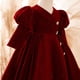 thumbnail image 5 of Vestido de terciopelo rojo de manga larga en color liso para niñas de tallas medianas y grandes., 5 of 9
