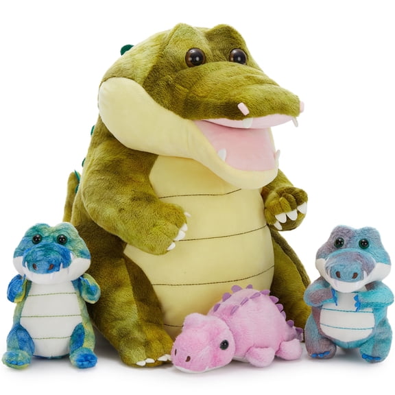 Muiteiur 4Pcs Alligator Plush Toy 13.7" Alligator Stuffed Animal Giant Alligator with 3Babies