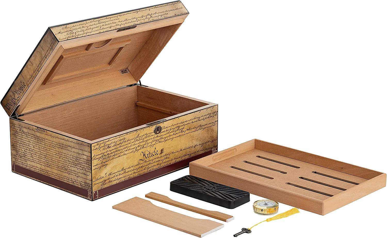 Humidor Supreme Constitution, Cigar Humidor Honoring The Supreme Law, Spanish Cedar Tray, 3 Dividers, Holds up to 100 Cigars